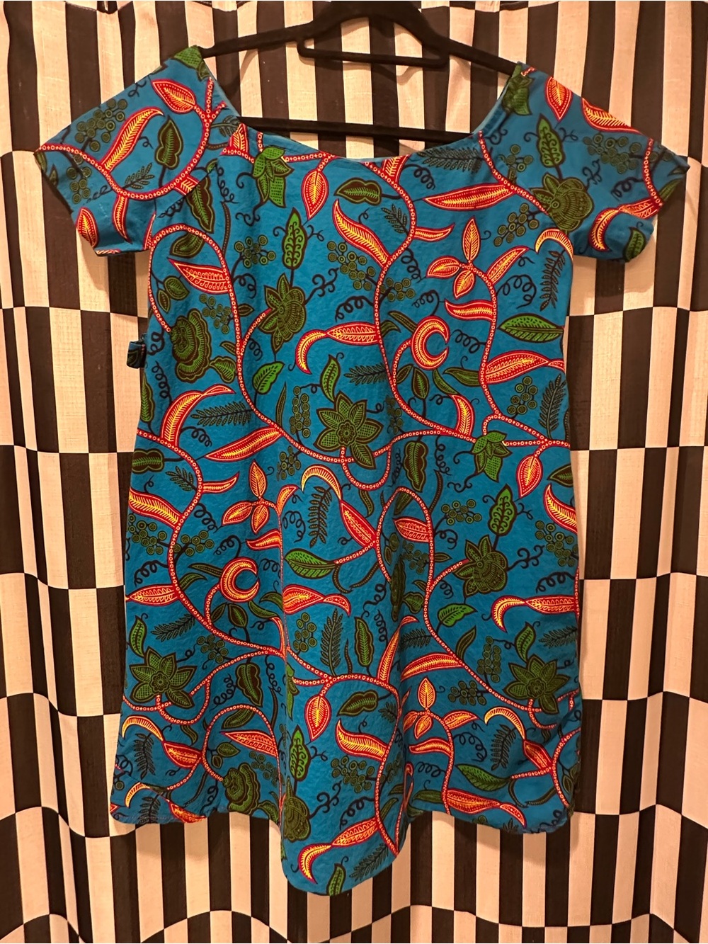 HANDMADE Vibrant Blue Floral Short Sleeve Tunic Dress